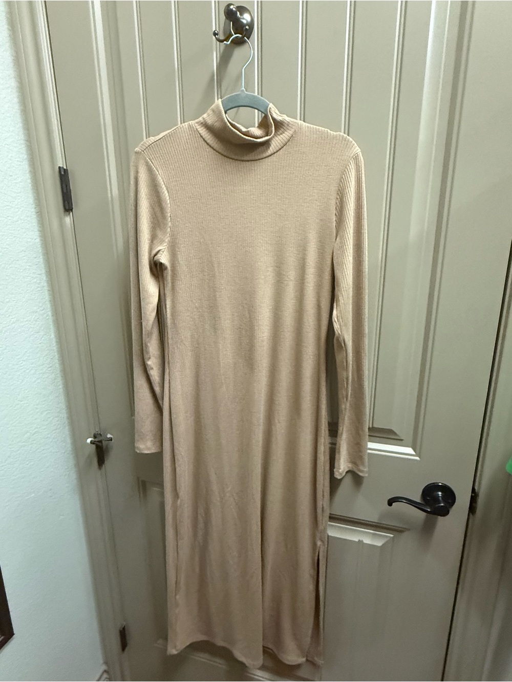Charles Henry beige turtle neck midi dress